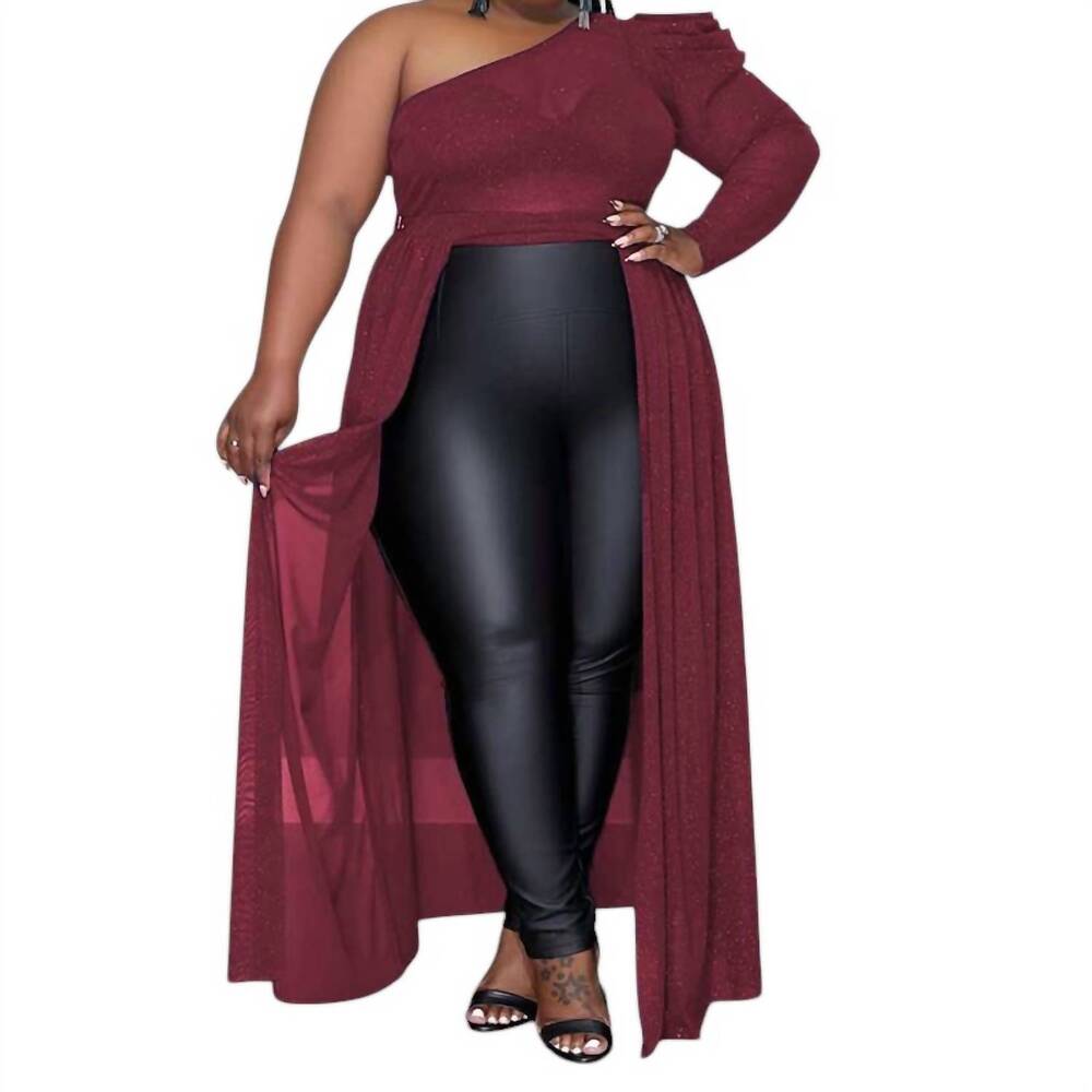 NEW BLACK PEARL CLOTHING one shoulder tunic blouse in burgundy